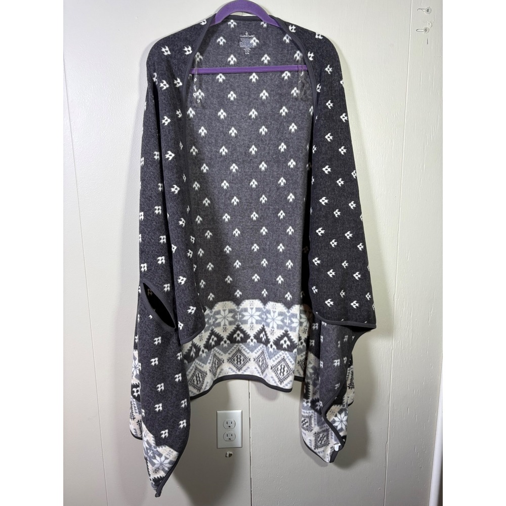 Cuddl Duds Fleece Wrap Cardigan Gray Fair Isle Nordic Open Front Cozy S/M